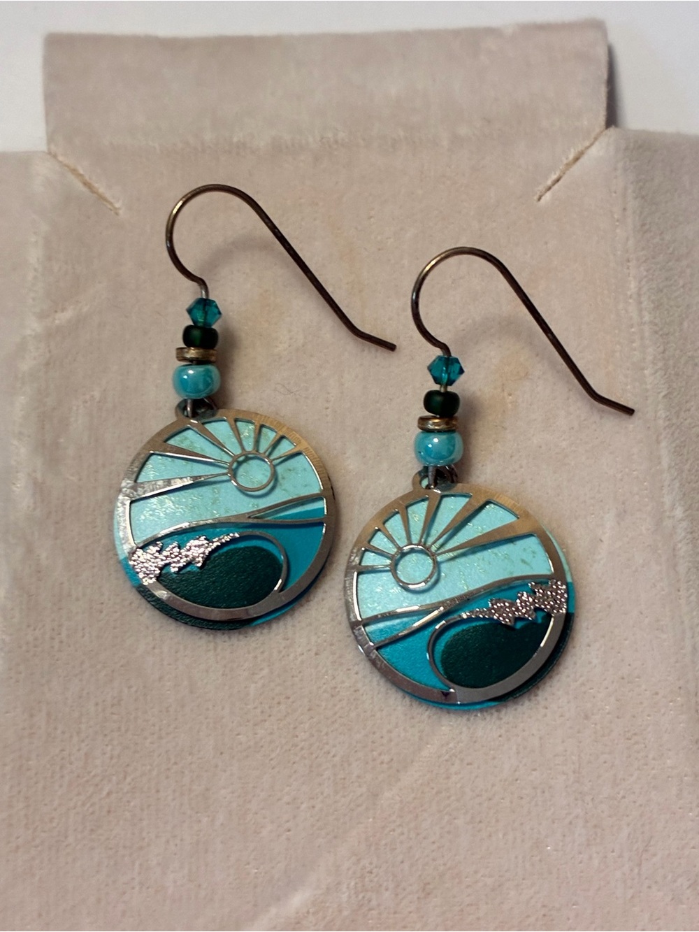 Turquoise Sunwave Enamel Drop Earrings - Women's Jewelry